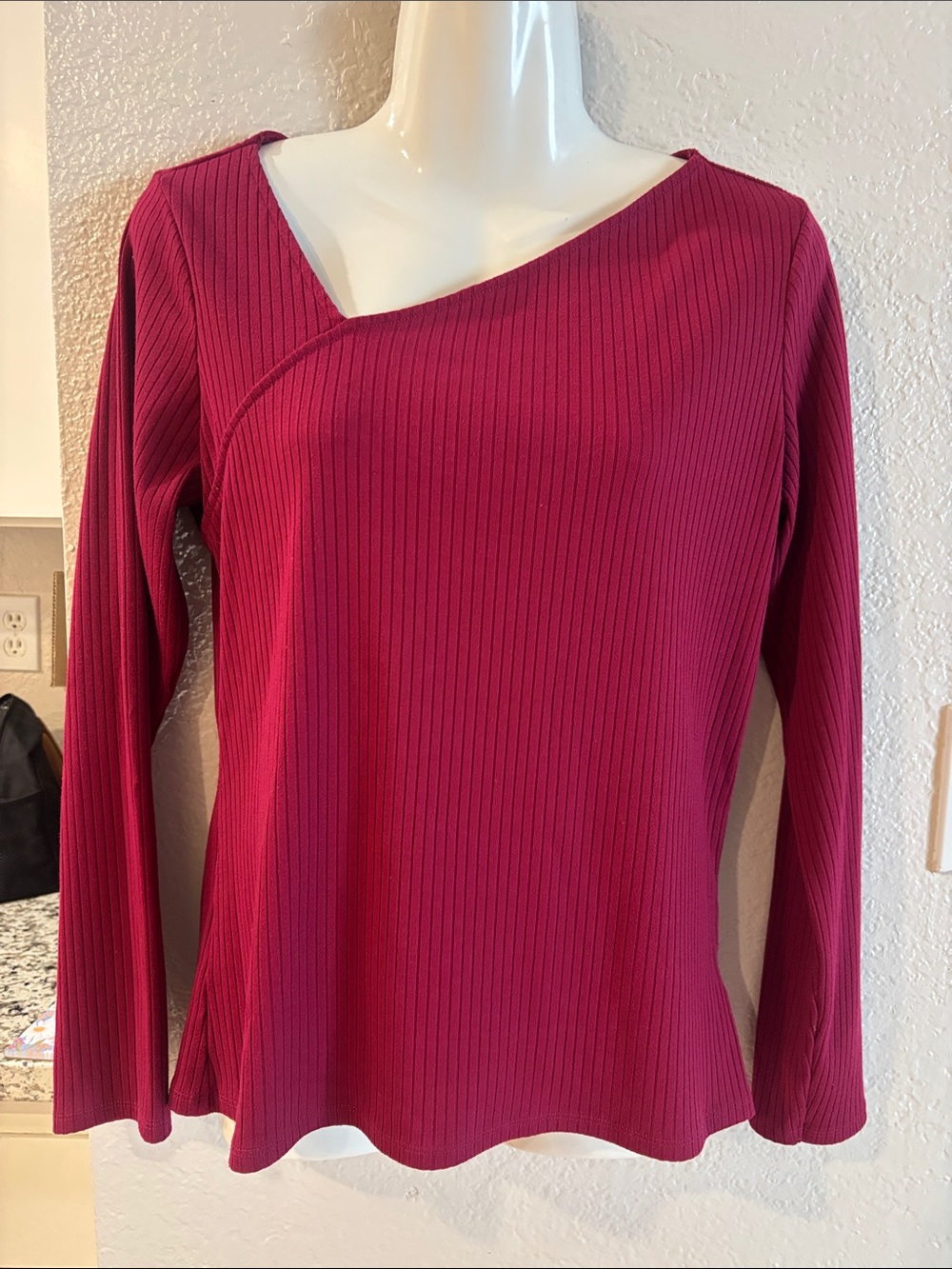 Express Ribbed Long Sleeve Top - Deep Pink